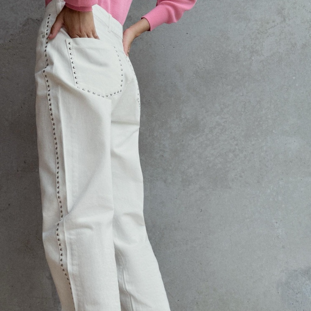 Zara White Studded Jeans